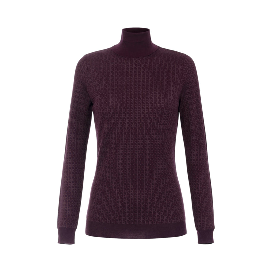 Maglia donna in lana con micro-logo jacquard