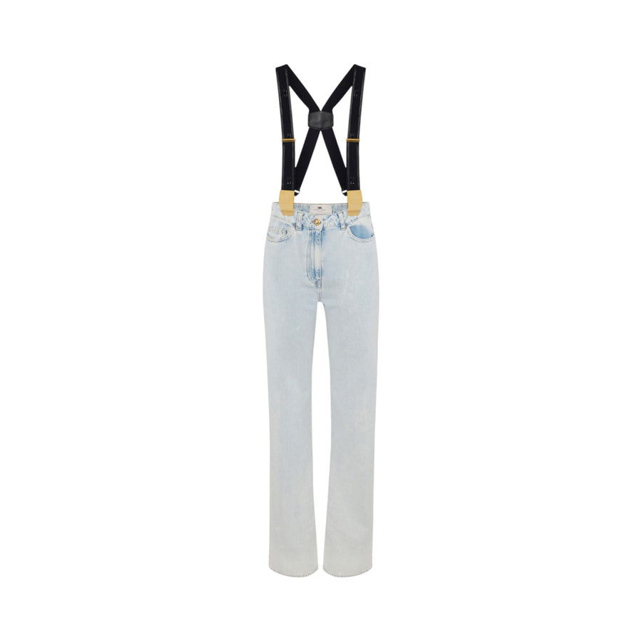 Pantaloni donna in denim di cotone con bretelle