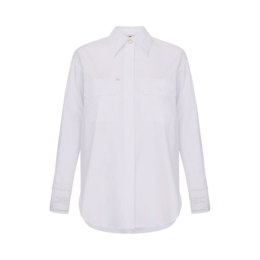 Camicia donna in popeline di cotone con ricami à jour
