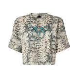 T-shirt donna cropped con stampa snake e Love Birds