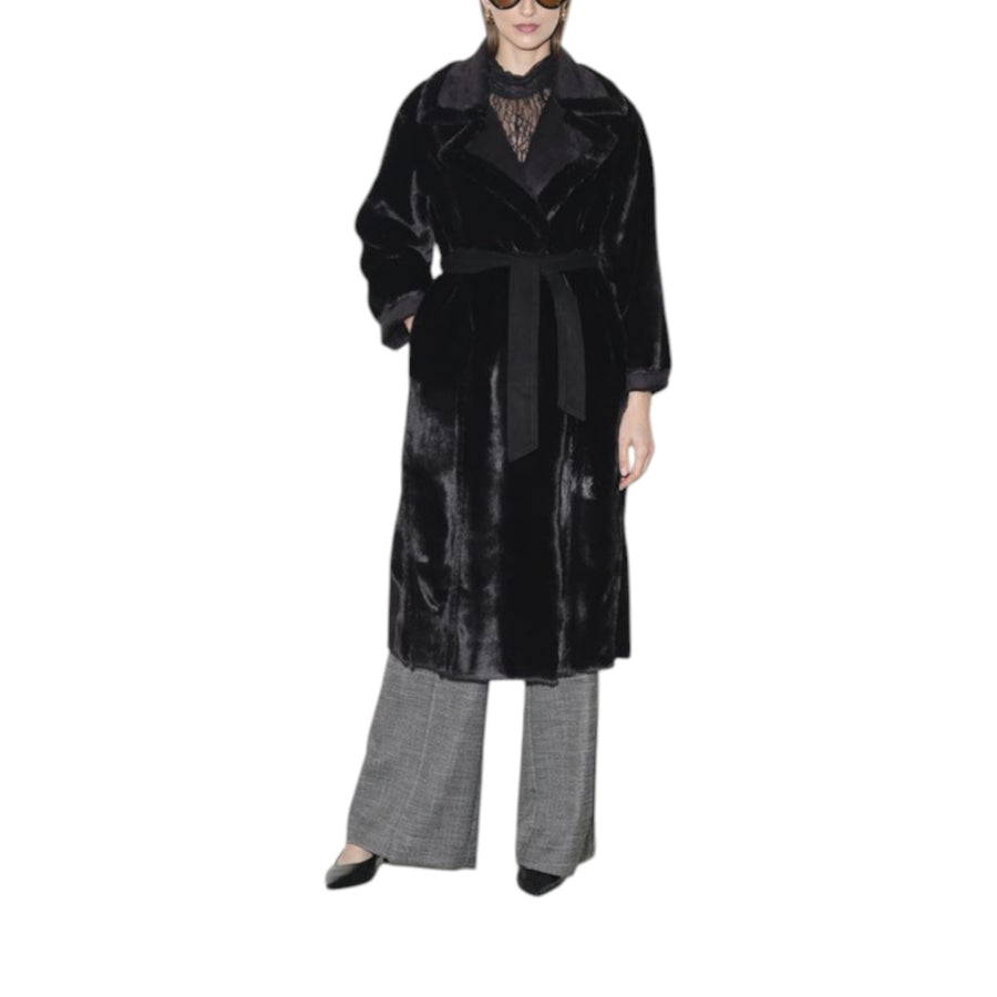 Cappotto donna vestagliato reversibile in montone sintetico