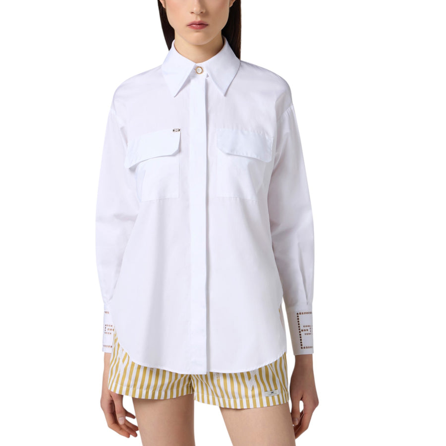 Camicia donna in popeline di cotone con ricami à jour