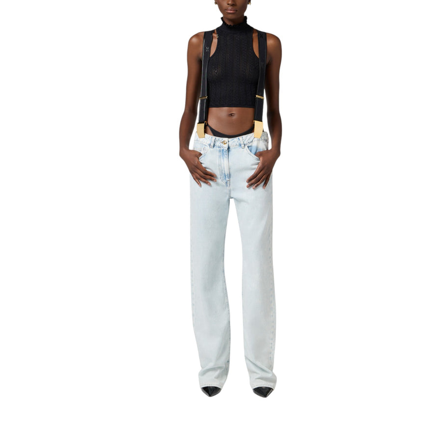 Pantaloni donna in denim di cotone con bretelle