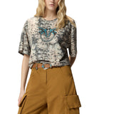 T-shirt donna cropped con stampa snake e Love Birds
