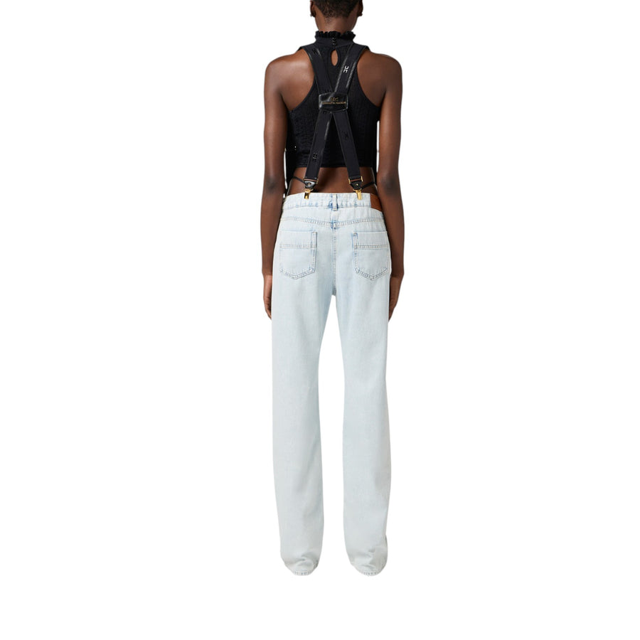 Pantaloni donna in denim di cotone con bretelle