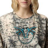 T-shirt donna cropped con stampa snake e Love Birds
