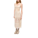 Abito donna slipdress midi con bande in pizzo
