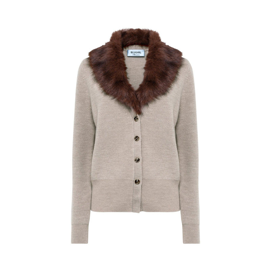 Cardigan donna in lana con faux fur