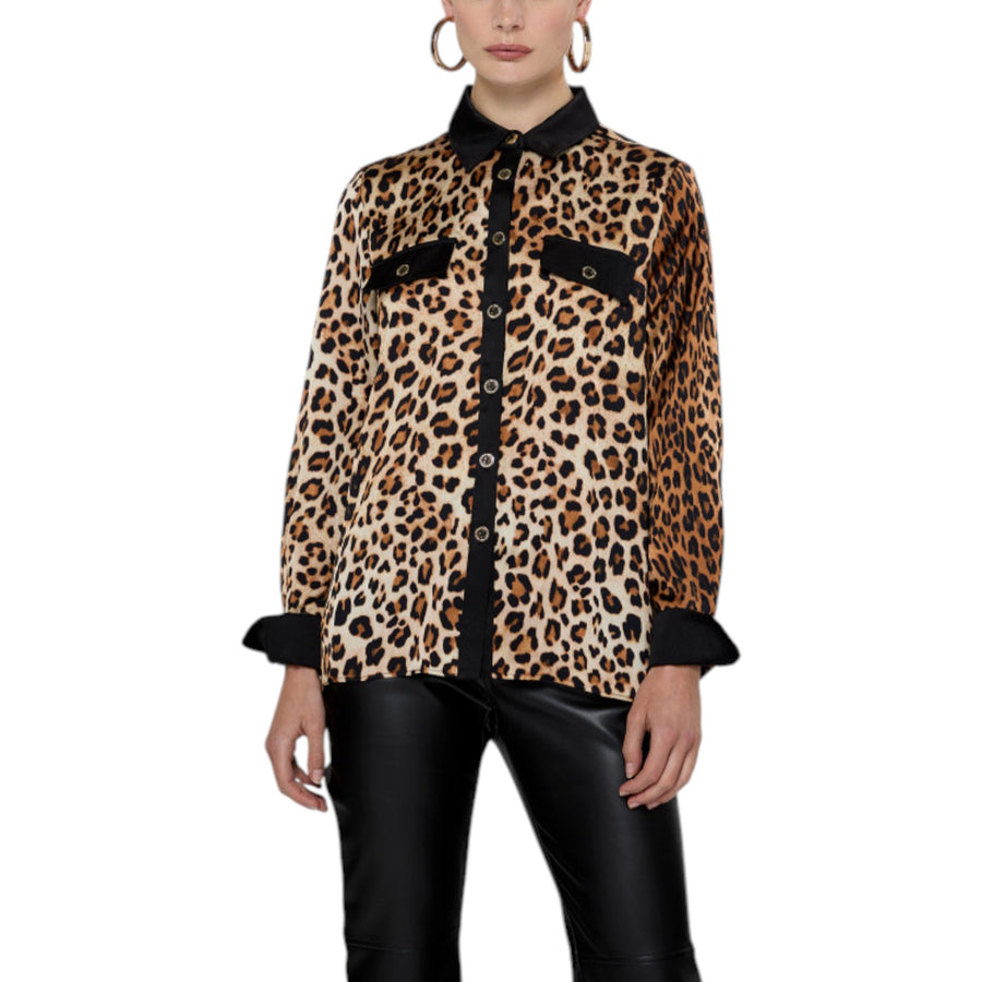 Blusa donna animalier con dettagli tasche