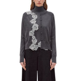 Cardigan donna e top lupetto in lana con pizzo