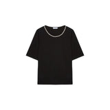 T-shirt donna con scollo ricamato