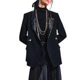 Blazer donna doppio petto in tweed con risvolti di raso