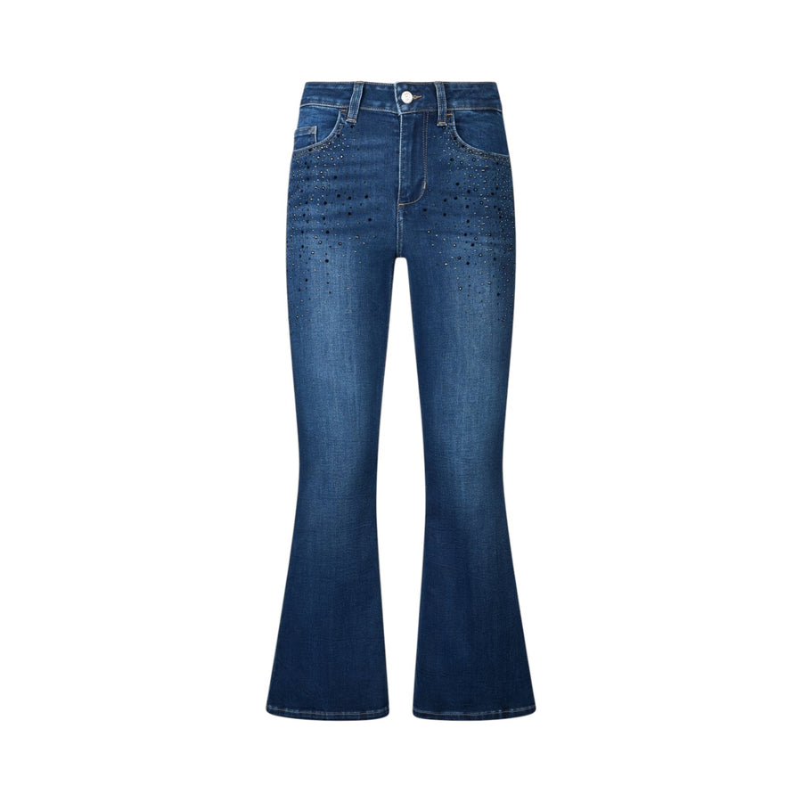Jeans donna flare cropped con strass