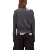 Cardigan donna e top lupetto in lana con pizzo