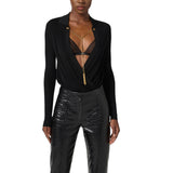 Body donna in maglia di viscosa e seta con catena