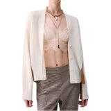 Cardigan donna color-block in lana