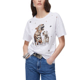 T-shirt donna con stampa e ricami gioiello