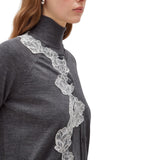 Cardigan donna e top lupetto in lana con pizzo