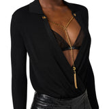 Body donna in maglia di viscosa e seta con catena