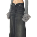 Jeans donna superwide leg in denim stone-washed