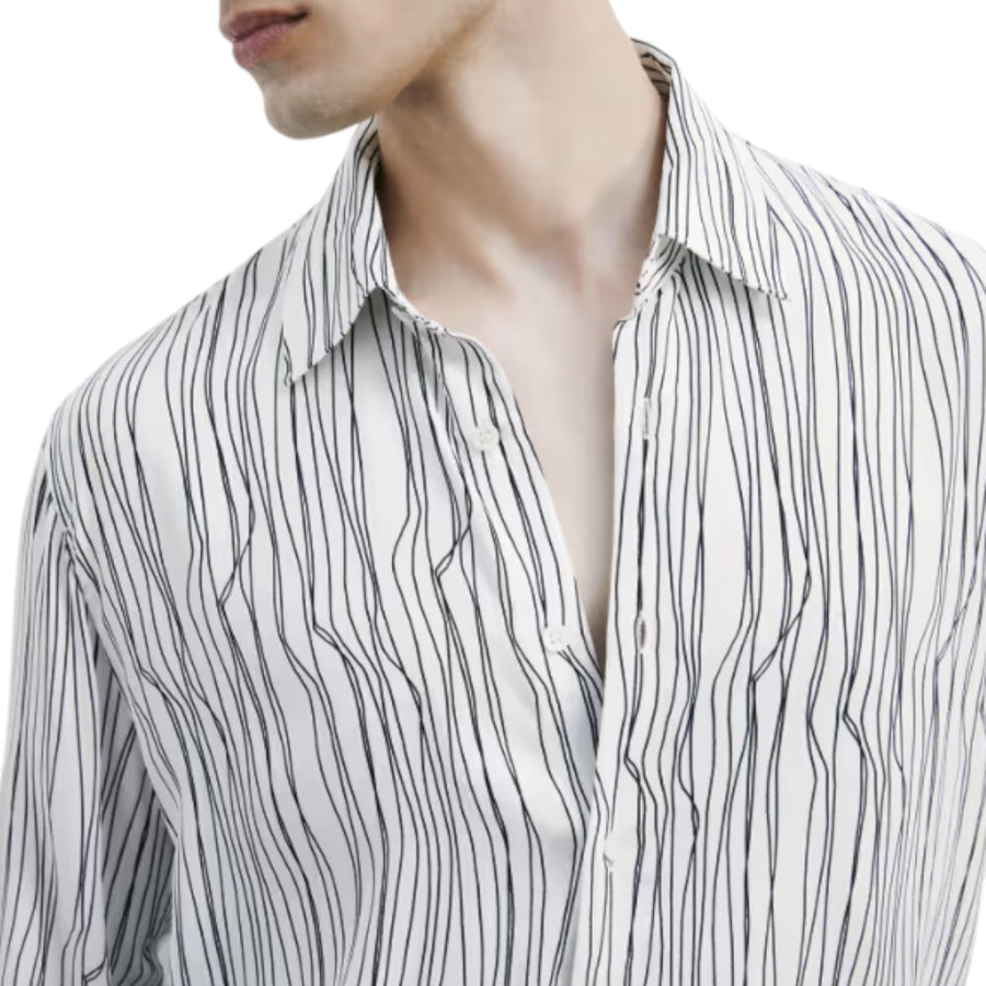 Camicia uomo fluida con stampa grafica in viscosa