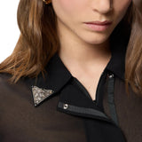 Camicia donna semitrasparente con dettagli metallici