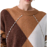 Maglia donna argyle con ricami gioiello