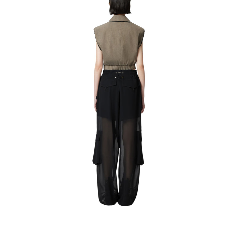 Pantaloni donna cargo in georgette trasparente
