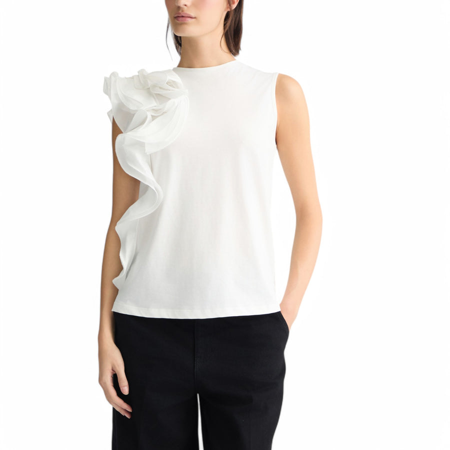 T-shirt donna bianca con volant