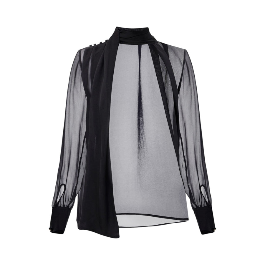 Camicia donna in voile di seta con sciarpa