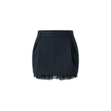 Minigonna donna gessata con fondo sfrangiato