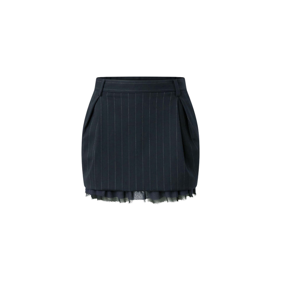 Minigonna donna gessata con fondo sfrangiato