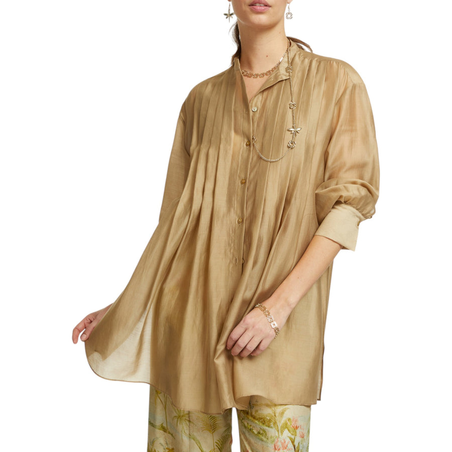 Camicia donna lunga con pieghe
