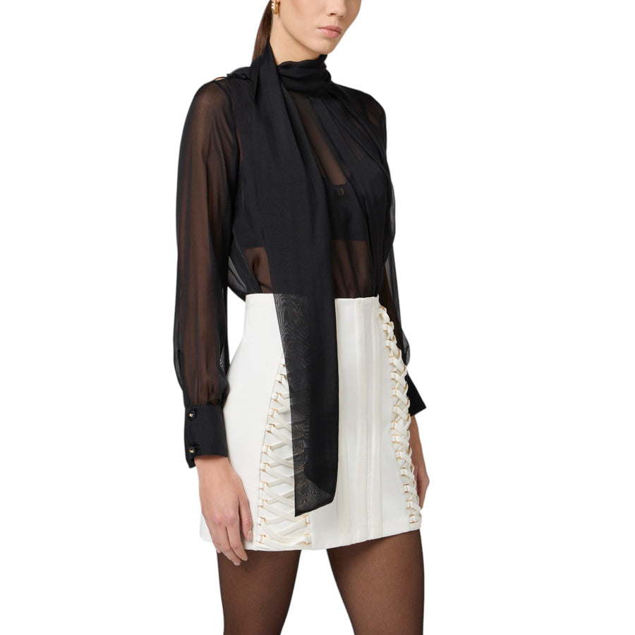 Camicia donna in voile di seta con sciarpa
