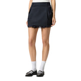 Minigonna donna gessata con fondo sfrangiato