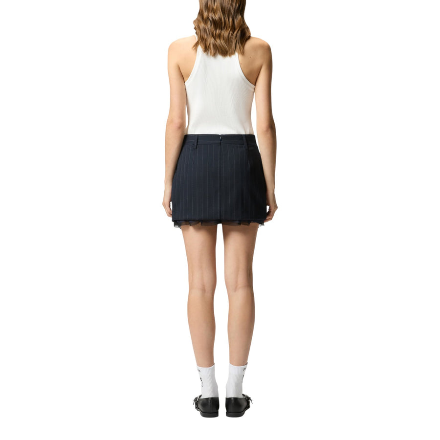 Minigonna donna gessata con fondo sfrangiato