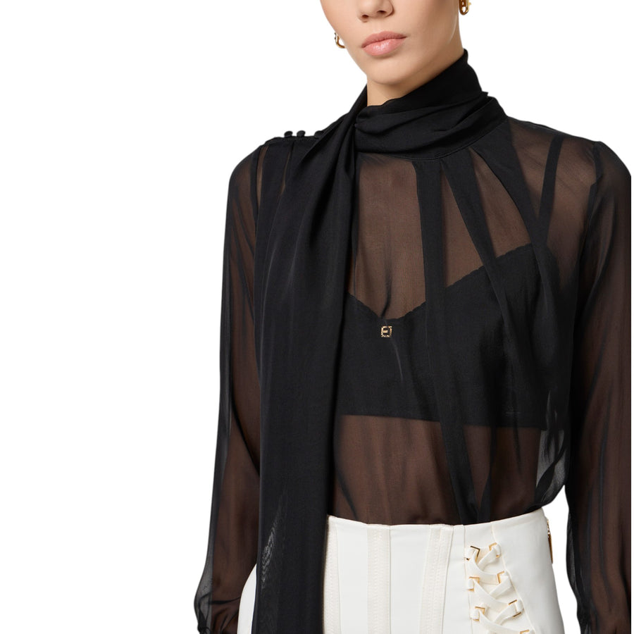 Camicia donna in voile di seta con sciarpa