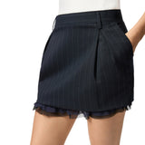 Minigonna donna gessata con fondo sfrangiato