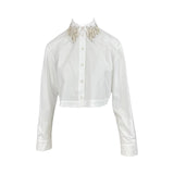 Camicia donna cropped con applicazioni gioiello