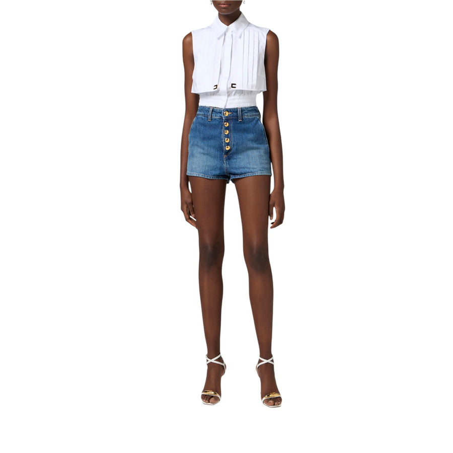 Shorts donna in denim con bottoni a vista