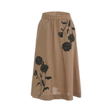 Gonna donna midi con elastico di lino ricamato