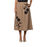 Gonna donna midi con elastico di lino ricamato