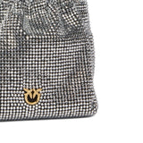 Borsa donna secchiello a spalla full strass con tracolla effetto pelliccia