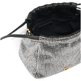 Borsa donna secchiello a spalla full strass con tracolla effetto pelliccia