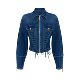 Giubbotto donna in denim con lacci criss-cross