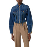 Giubbotto donna in denim con lacci criss-cross