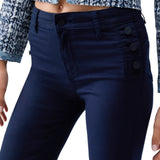Pantaloni donna flare con bottoni logati