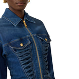 Giubbotto donna in denim con lacci criss-cross