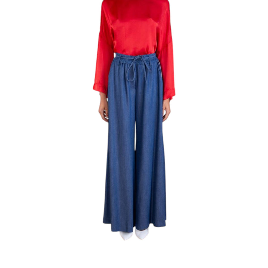 Pantalone donna in tencel effetto denim con banda