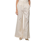 Pantaloni donna di lino ricamati con elastico